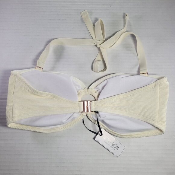 Ivory Rose Cream Textured Bandeau Halter Straps Bikini Top Size 36DD/E - Picture 6 of 9